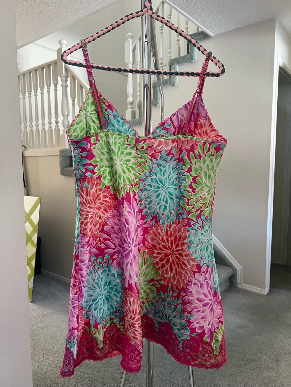 La SENZA Floral Satin Chemise in Hot Pink with Multi-Color Blooms - Picture 2 of 5